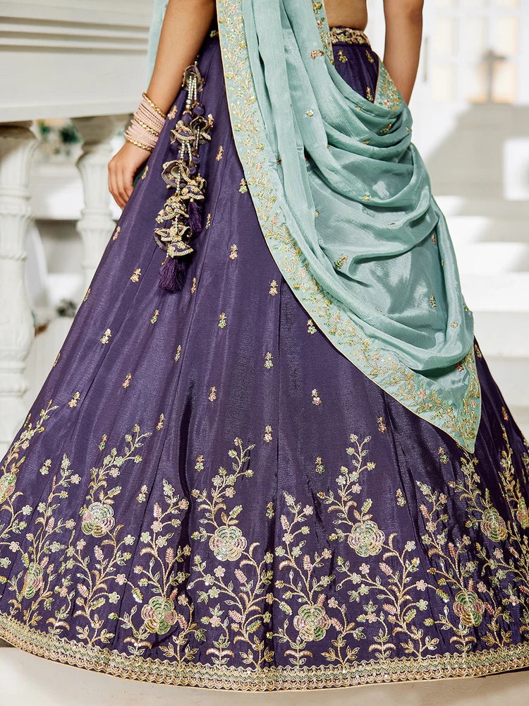 Violet Elegant Chiffon Embroidered Lehenga Set with Dupatta & Blouse ClothsVilla