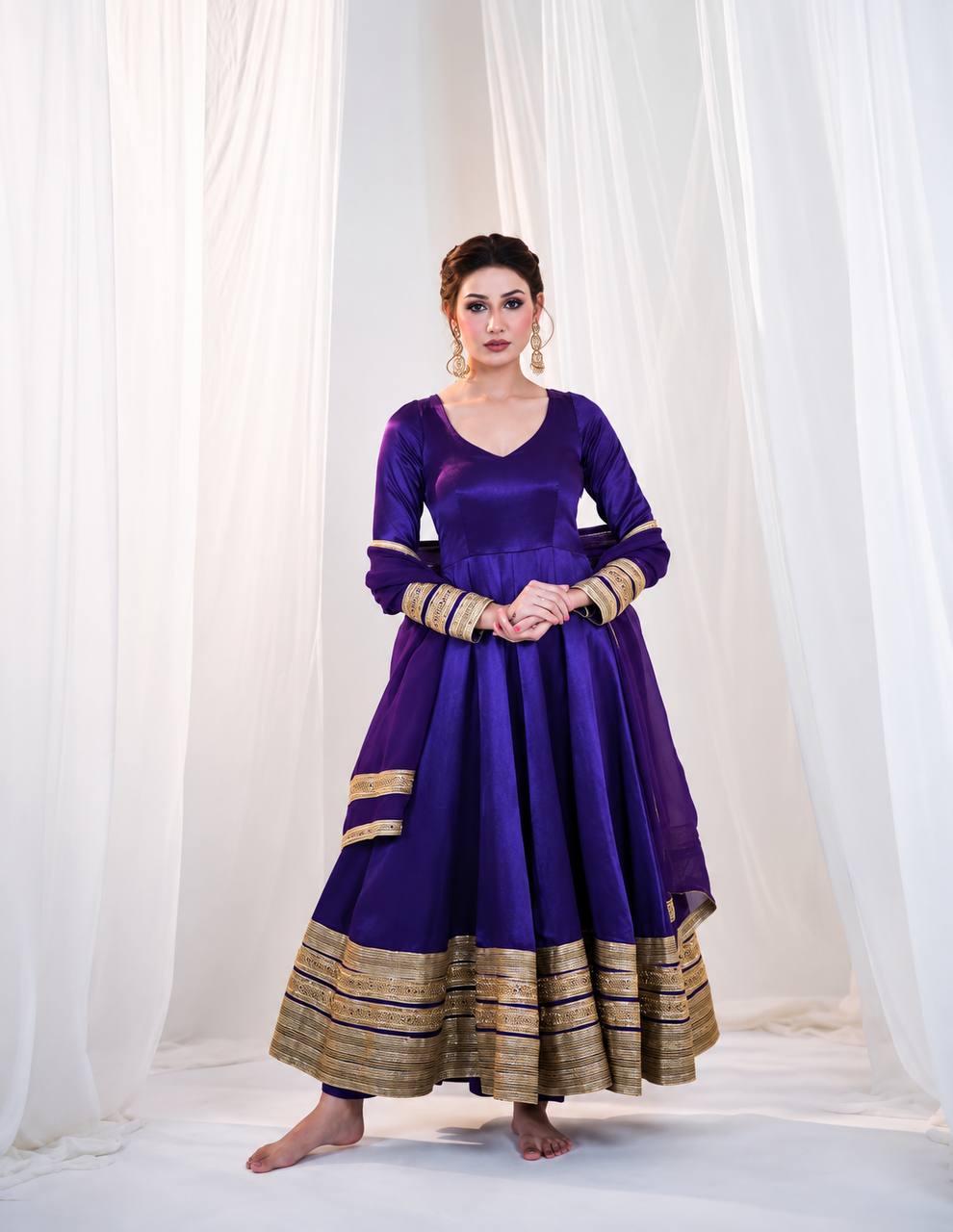 Violet Heavy Silk Embroidered Gown ClothsVilla