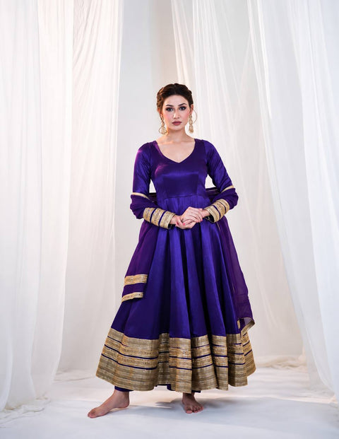 Violet Heavy Silk Embroidered Gown ClothsVilla Main image