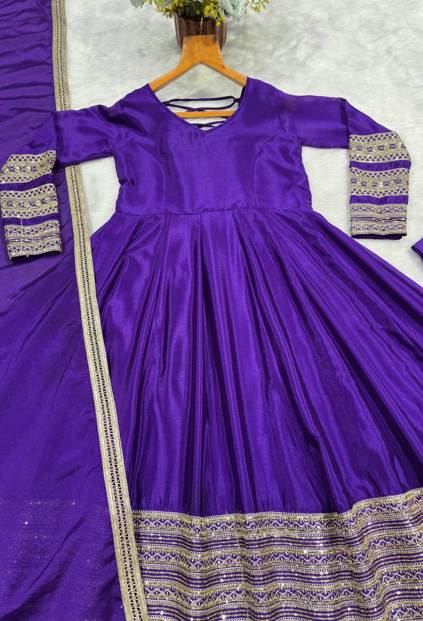 Violet Heavy Silk Embroidered Gown ClothsVilla