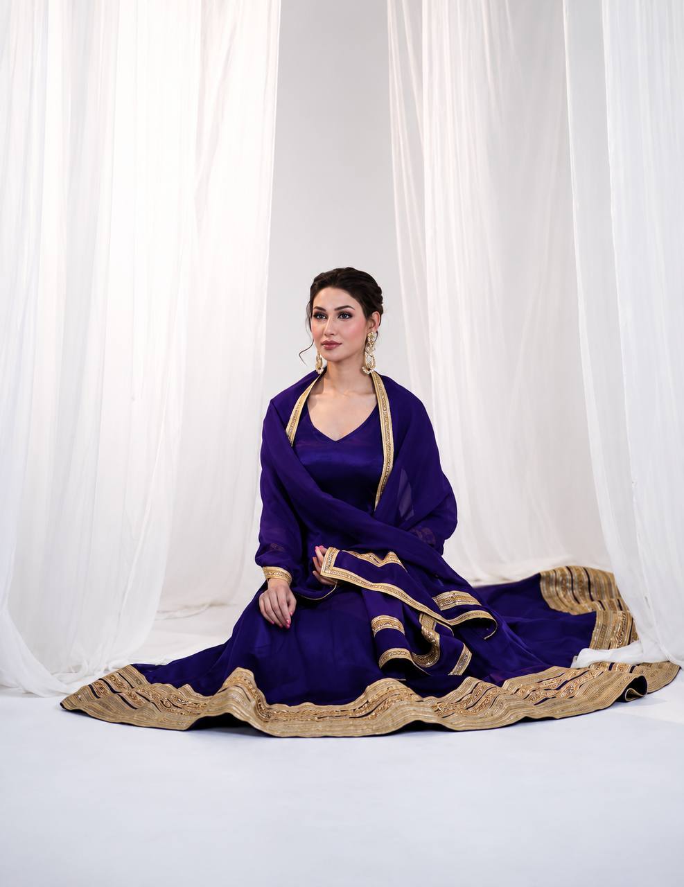Violet Heavy Silk Embroidered Gown ClothsVilla