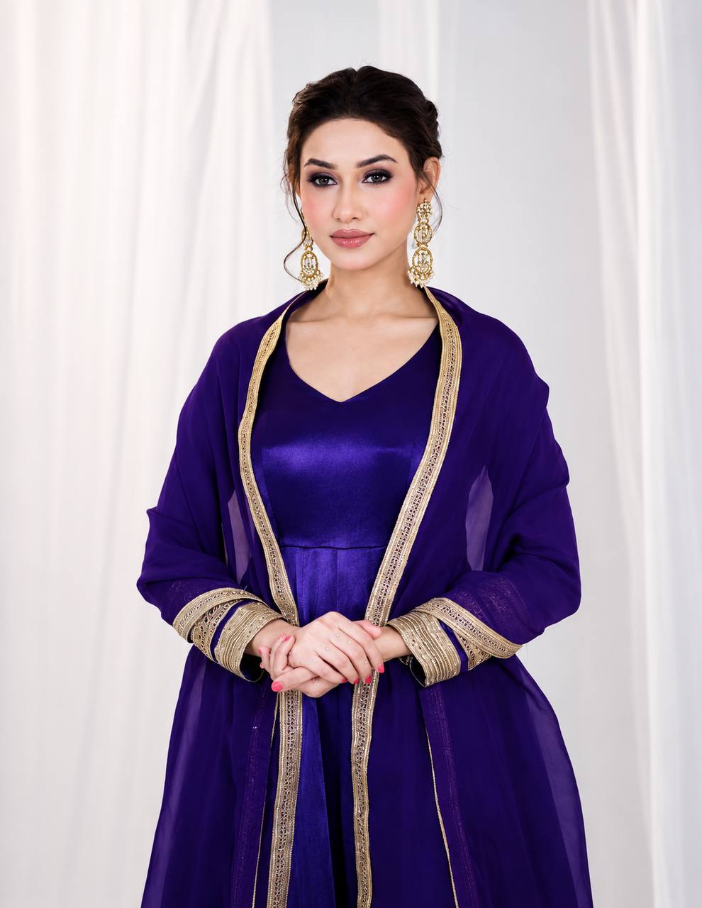 Violet Heavy Silk Embroidered Gown ClothsVilla