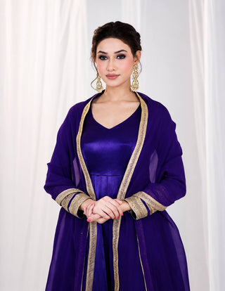 Violet Heavy Silk Embroidered Gown ClothsVilla