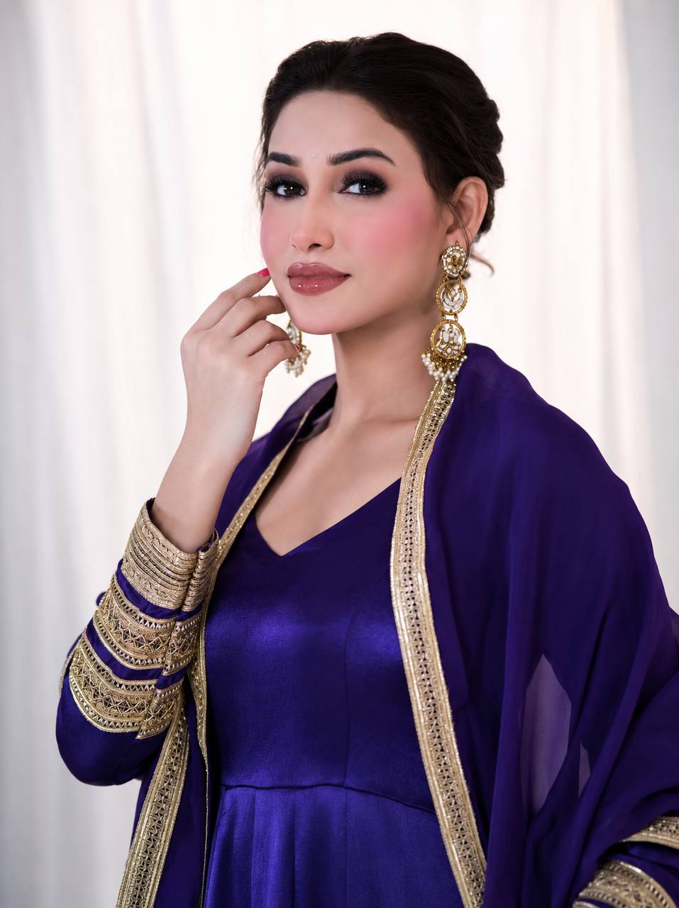 Violet Heavy Silk Embroidered Gown ClothsVilla