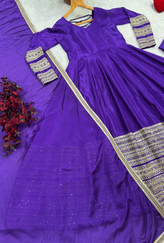 Violet Heavy Silk Embroidered Gown ClothsVilla