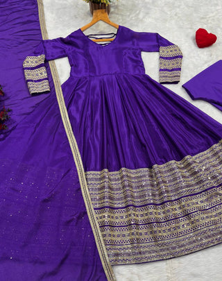 Violet Heavy Silk Embroidered Gown ClothsVilla