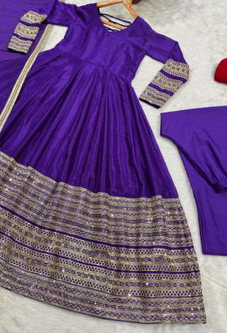 Violet Heavy Silk Embroidered Gown ClothsVilla