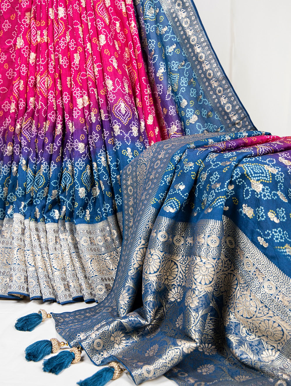 Pure Viscose Firozi Bandhej Print Saree With Blouse - Complete Your Traditional Look ClothsVilla