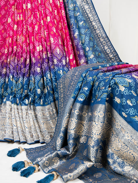 Pure Viscose Firozi Bandhej Print Saree With Blouse - Complete Your Traditional Look ClothsVilla Main image