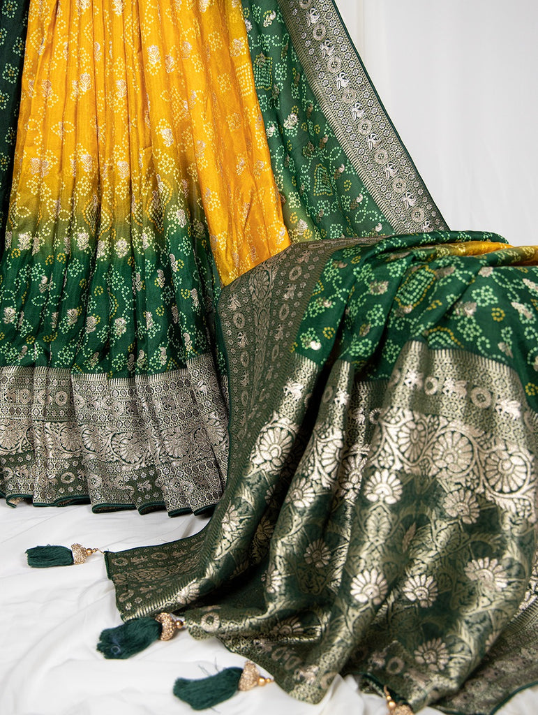 Pure Viscose Green Bandhej Print Saree With Blouse - Complete Your Traditional Look ClothsVilla