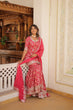 Load image into Gallery viewer, Viscose Jacquard Sequined Rani Pink Kurti with Embroidered Sharara &amp; Russian Silk Dupatta ClothsVilla