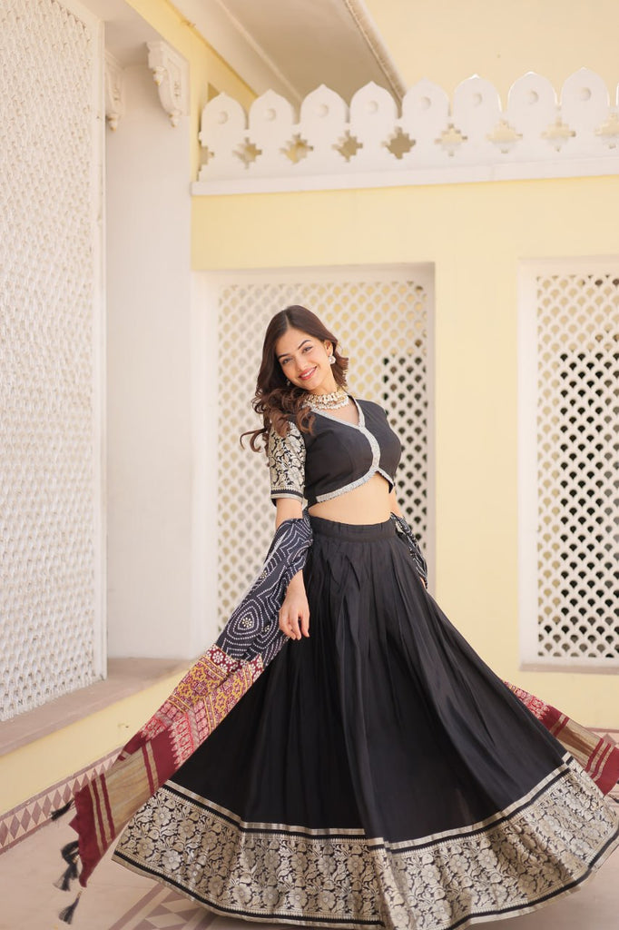 Viscose Jequard Black Lehenga Set with Gajji Silk Dupatta ClothsVilla