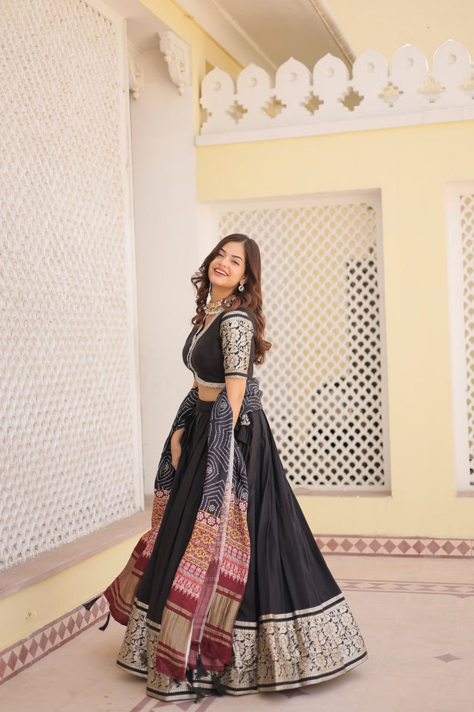 Viscose Jequard Black Lehenga Set with Gajji Silk Dupatta ClothsVilla