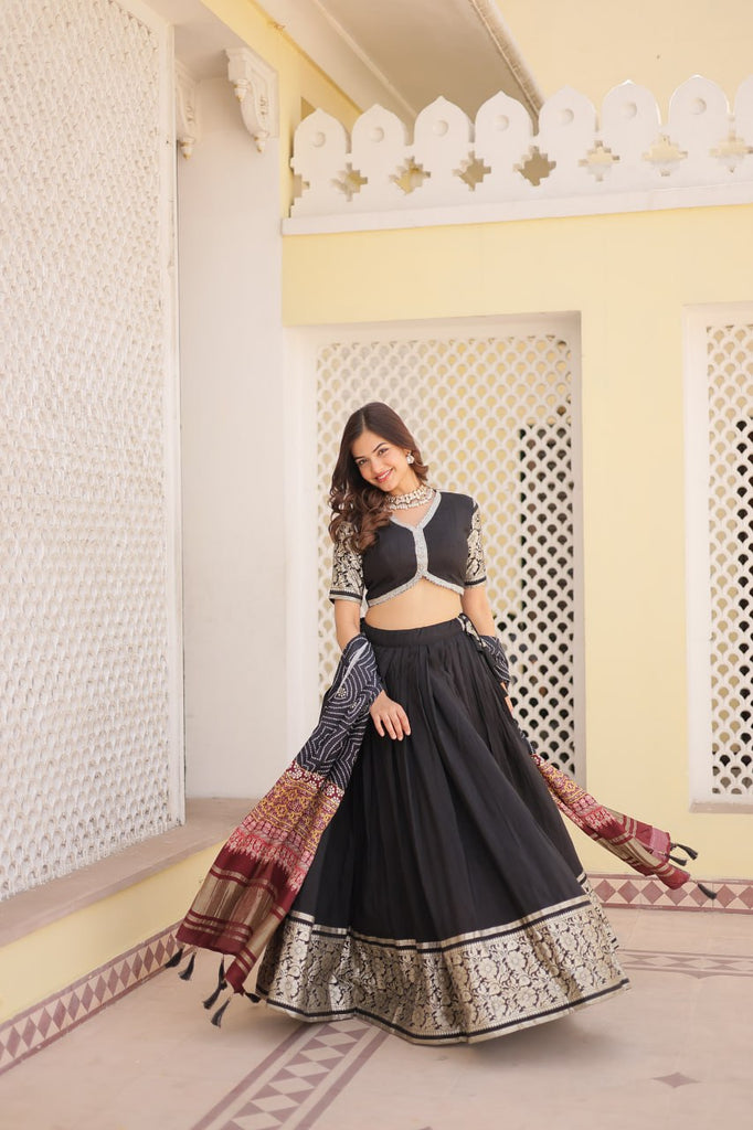 Viscose Jequard Black Lehenga Set with Gajji Silk Dupatta ClothsVilla