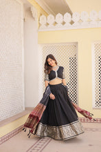 Load image into Gallery viewer, Viscose Jequard Black Lehenga Set with Gajji Silk Dupatta ClothsVilla