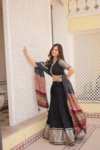 Load image into Gallery viewer, Viscose Jequard Black Lehenga Set with Gajji Silk Dupatta ClothsVilla