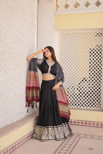 Load image into Gallery viewer, Viscose Jequard Black Lehenga Set with Gajji Silk Dupatta ClothsVilla