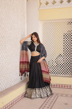 Load image into Gallery viewer, Viscose Jequard Black Lehenga Set with Gajji Silk Dupatta ClothsVilla