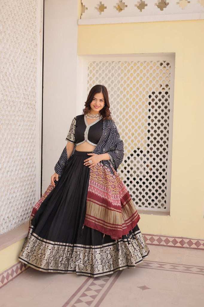 Viscose Jequard Black Lehenga Set with Gajji Silk Dupatta ClothsVilla