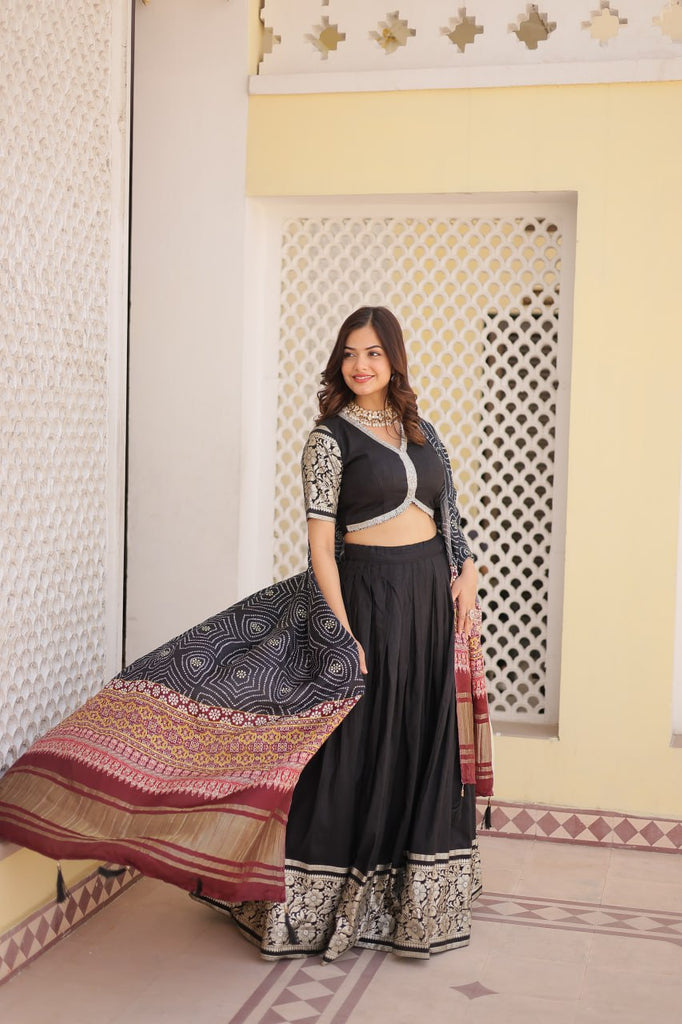 Viscose Jequard Black Lehenga Set with Gajji Silk Dupatta ClothsVilla