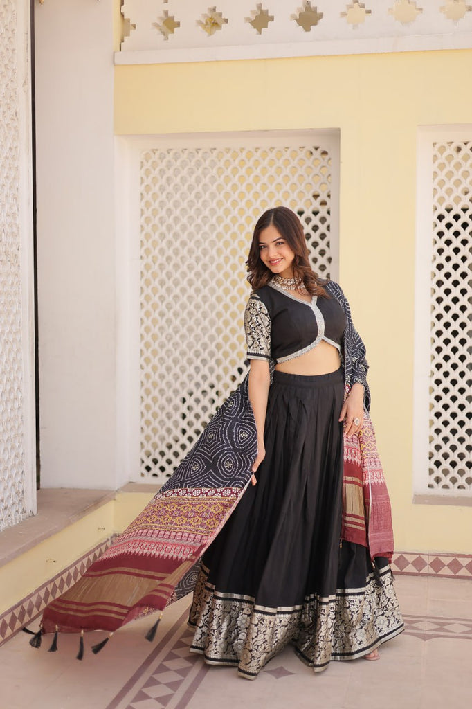 Viscose Jequard Black Lehenga Set with Gajji Silk Dupatta ClothsVilla