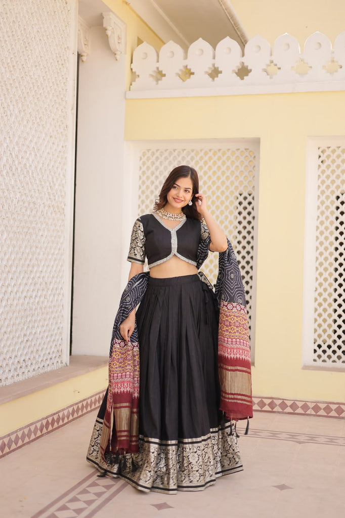 Viscose Jequard Black Lehenga Set with Gajji Silk Dupatta ClothsVilla