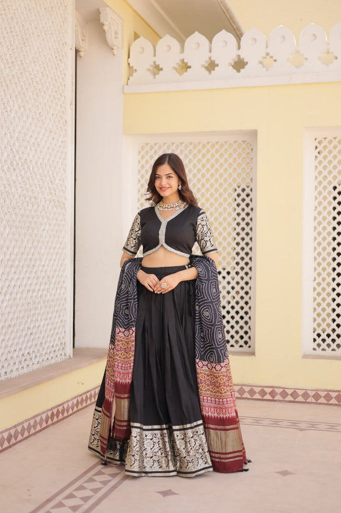 Viscose Jequard Black Lehenga Set with Gajji Silk Dupatta ClothsVilla