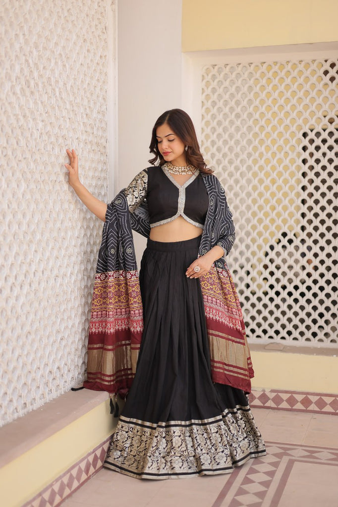 Viscose Jequard Black Lehenga Set with Gajji Silk Dupatta ClothsVilla