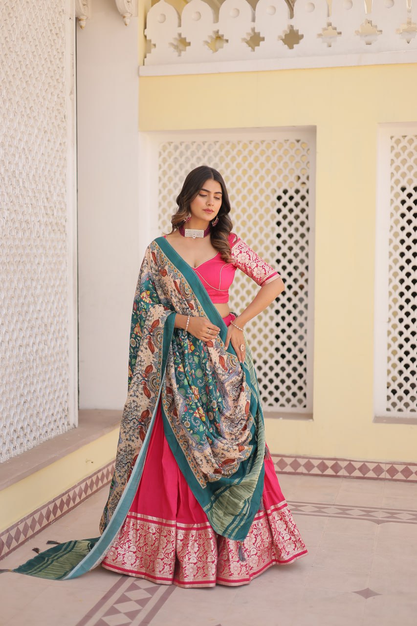 Viscose Jequard Pink Lehenga Set with Gajji Silk Dupatta ClothsVilla