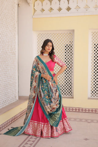 Viscose Jequard Pink Lehenga Set with Gajji Silk Dupatta ClothsVilla