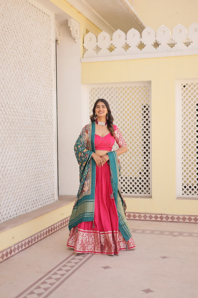 Viscose Jequard Pink Lehenga Set with Gajji Silk Dupatta ClothsVilla