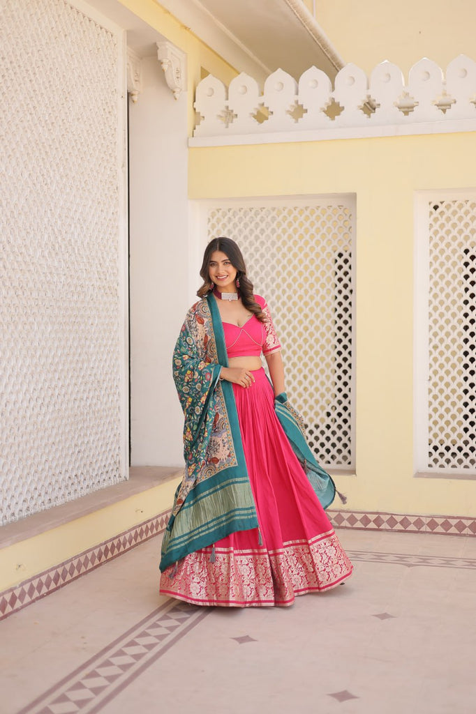 Viscose Jequard Pink Lehenga Set with Gajji Silk Dupatta ClothsVilla