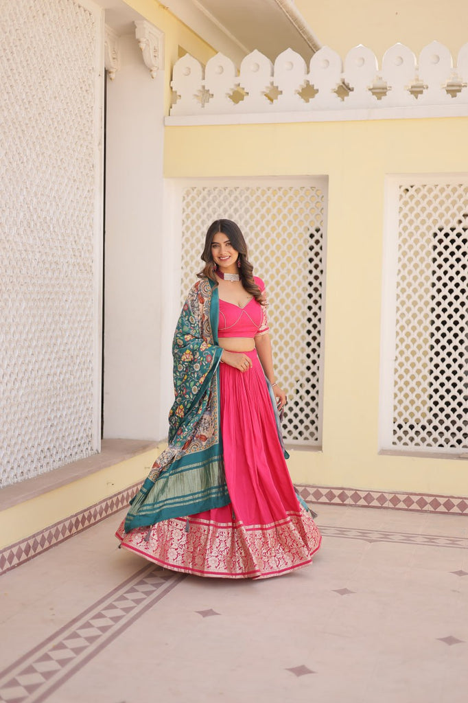 Viscose Jequard Pink Lehenga Set with Gajji Silk Dupatta ClothsVilla