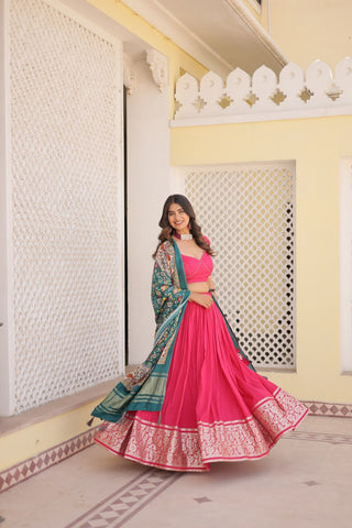 Viscose Jequard Pink Lehenga Set with Gajji Silk Dupatta ClothsVilla