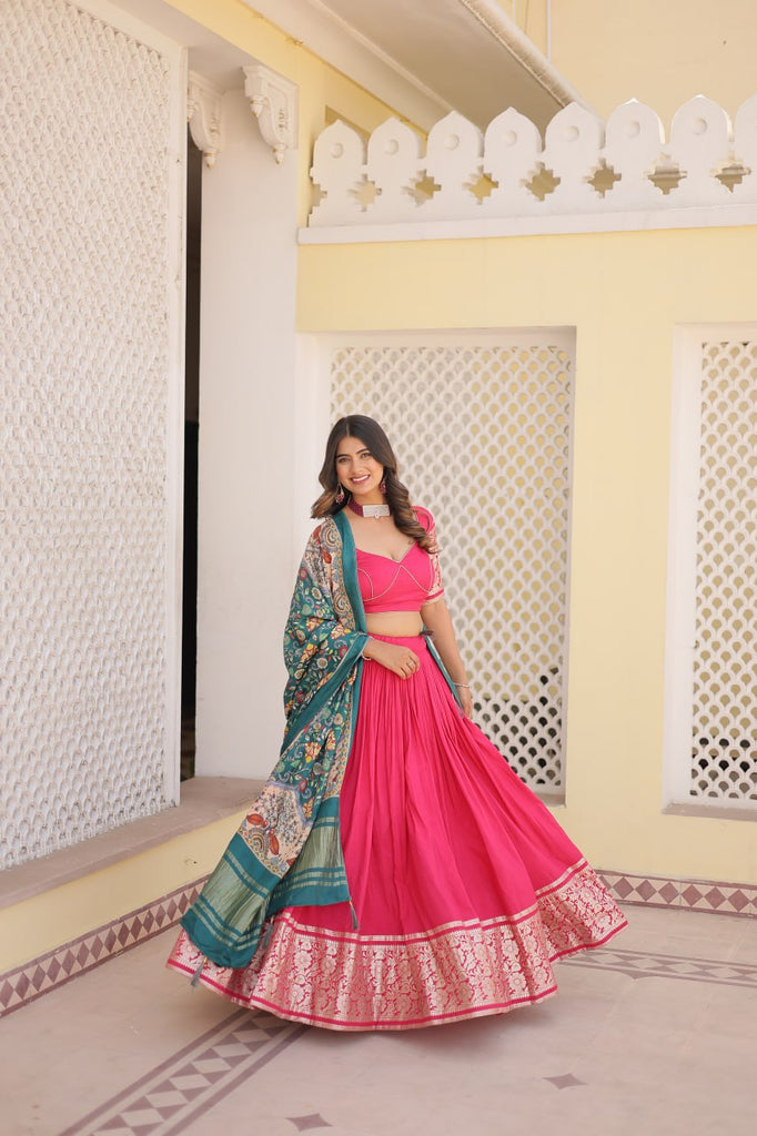 Viscose Jequard Pink Lehenga Set with Gajji Silk Dupatta ClothsVilla