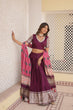 Load image into Gallery viewer, Viscose Jequard Wine Lehenga Set with Gajji Silk Dupatta ClothsVilla