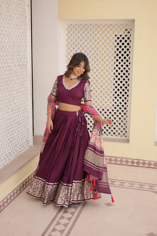 Viscose Jequard Wine Lehenga Set with Gajji Silk Dupatta ClothsVilla