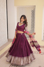 Load image into Gallery viewer, Viscose Jequard Wine Lehenga Set with Gajji Silk Dupatta ClothsVilla