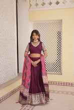 Load image into Gallery viewer, Viscose Jequard Wine Lehenga Set with Gajji Silk Dupatta ClothsVilla