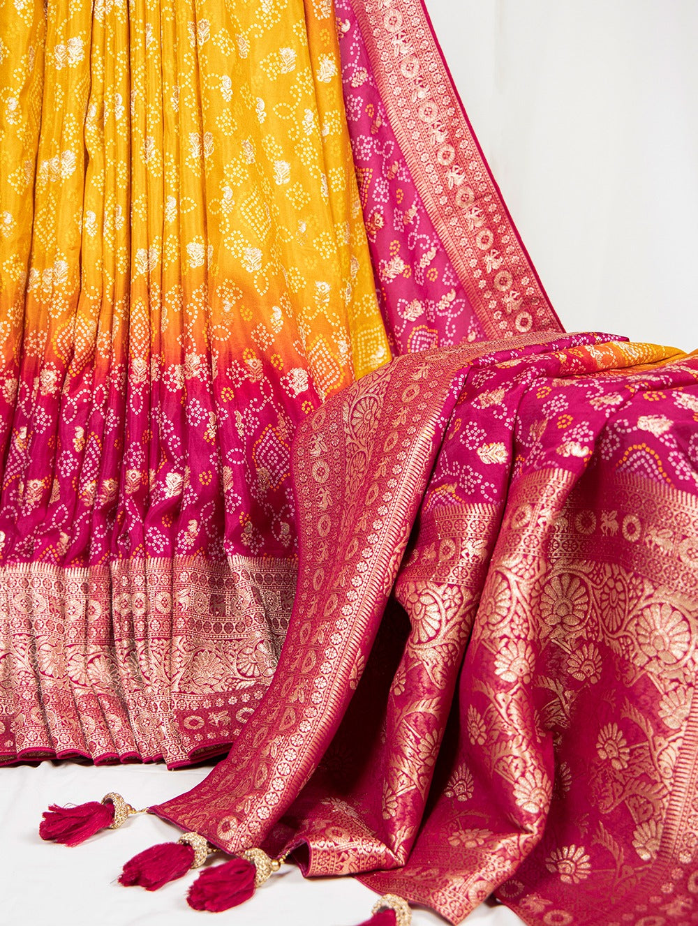Pure Viscose Red Bandhej Print Saree With Blouse - Complete Your Traditional Look ClothsVilla