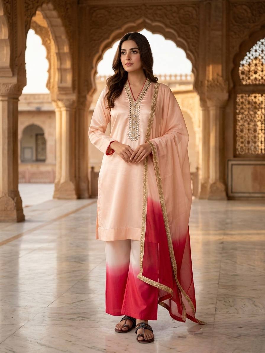 Warm Peach Palazzo & Dupatta ClothsVilla