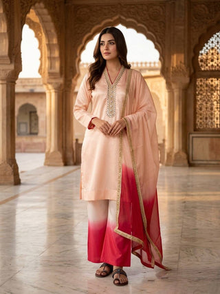 Warm Peach Palazzo & Dupatta ClothsVilla