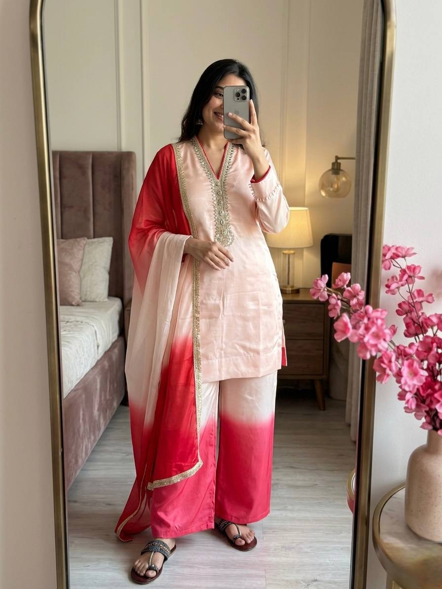 Warm Peach Palazzo & Dupatta ClothsVilla