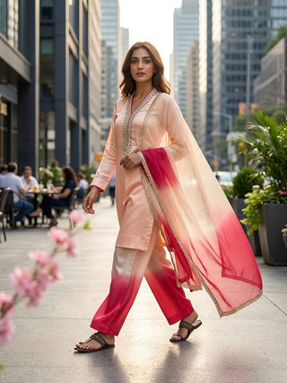 Warm Peach Palazzo & Dupatta ClothsVilla
