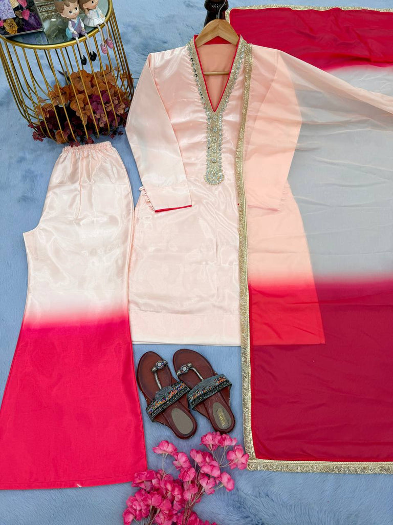 Warm Peach Palazzo & Dupatta ClothsVilla