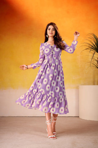 Weightless Marble Floral Print Frock with Foil Work – Fully Stitched ClothsVilla