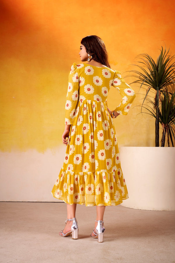Weightless Marble Floral Print Frock with Foil Work – Fully Stitched ClothsVilla