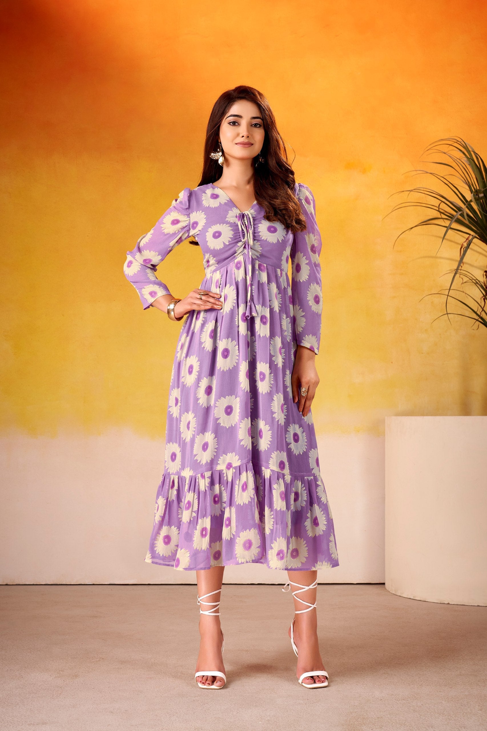 Weightless Marble Floral Print Frock with Foil Work – Fully Stitched ClothsVilla