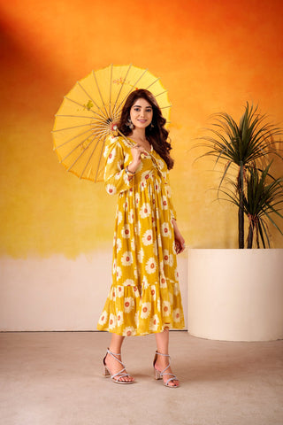 Weightless Marble Floral Print Frock with Foil Work – Fully Stitched ClothsVilla