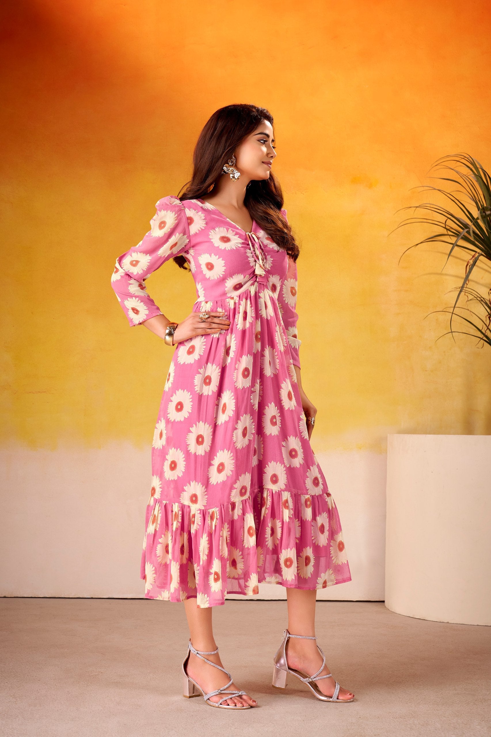 Weightless Marble Floral Print Frock with Foil Work – Fully Stitched ClothsVilla